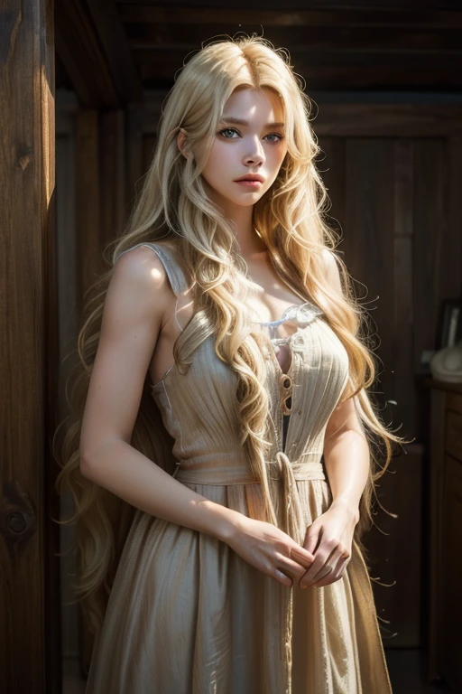 ((best quality, 8 thousand, masterpiece:1.4)), (20 year old woman), ((very small face:1.3)), Highly detailed face and skin textures, detailed eyes, (Italian woman), (blonde wavy very long hair:1.3), (Open shoulder bare sleeve neck polar dress:1.4), Thin legs, glamorous body, bamboo panda background, thighs, Transparent stockings, very big breasts,