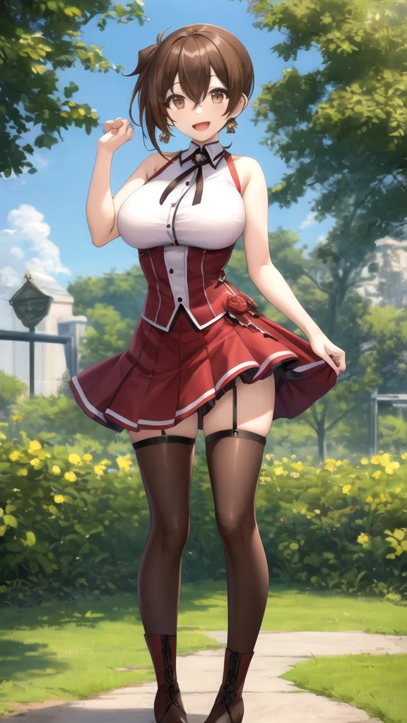 Seras Viktoria, Red top ,1girl , Red skirt,  beach, masterpiece, medium ass, good Athonomy , indoors, library, detailed