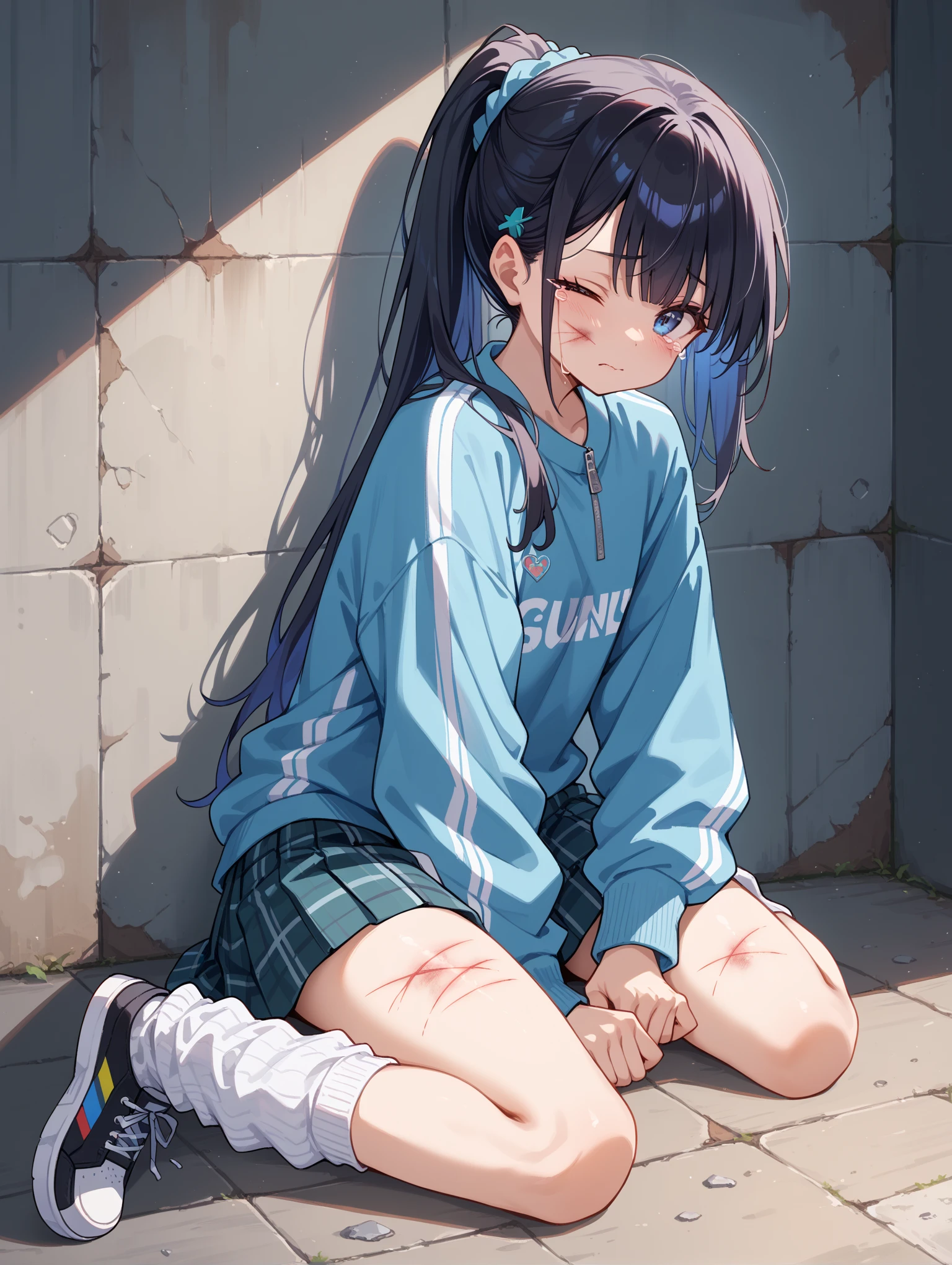 Crouching、、I can see her panties、Blushing、Feeling embarrassed、