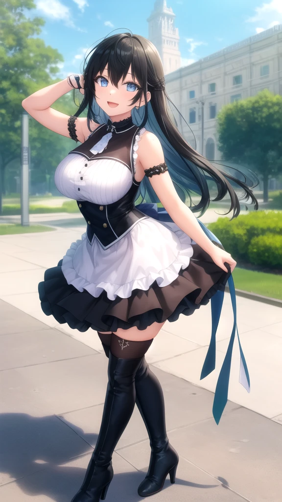 (masterpiece:1.2), best quality, (extremely detailed face:1.4), (highly detailed eyelash:1.6), highly detailed eyes, sharp details, high contrast, (shiny skin), elegant, elegant face, adult women, thick body, sexy body, massive breast, milfy face, revolted, girl, aqua_eyes, bag, bare_shoulders, blush, breasts, cleavage, closed_mouth, collarbone, cowboy_shot, night, dress, earrings, jewelry, long_hair, off_shoulder, outdoors, black_dress, white_skirt, solo, standing, tree, Blue hair, purple eyes, arms down, hand down, big breast, big oppai, adult, milf, mature
