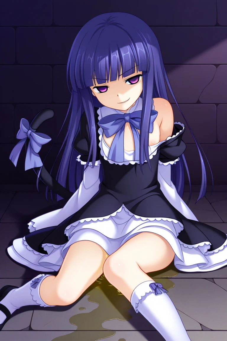 masterpiece,beat quality, 1girl, solo,blue hair, blue eyes,two side up,<lora:ChthollyV3-pruned:0.6>,<lora:ChthollyV2:0.2>,skirt,white socks,Mary Jane shoes,sitting,petals, flower