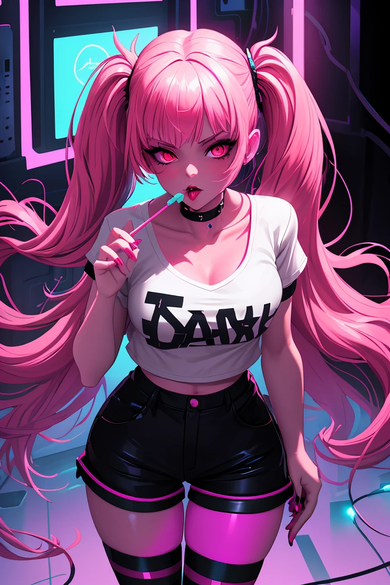 long hair beautiful girl anime hair flouresente pink color