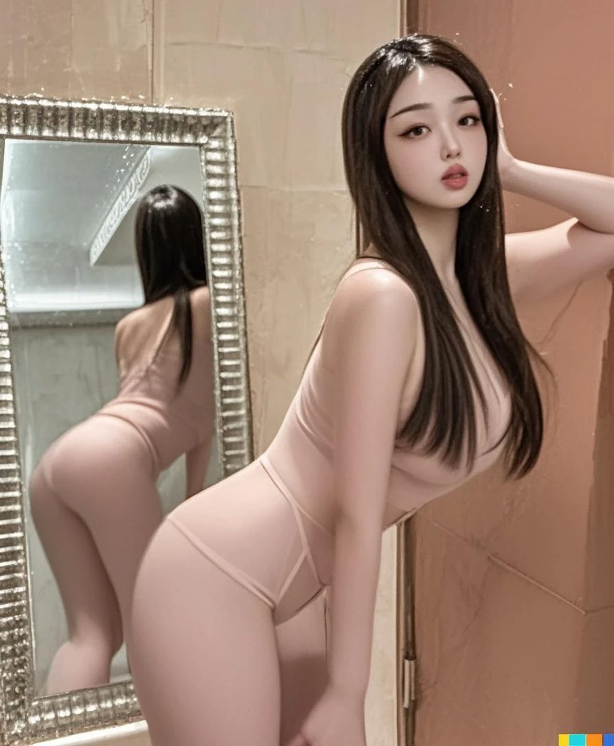 (masterpiece),((ultra-detailed)), (highly detailed CG illustration),(expressionless), (best quality:1.2),(1girl:1.2),High quality texture, intricate details, detailed texture, High quality shadow, a realistic representation of the face, Detailed beautiful delicate face, Detailed beautiful delicate eyes, brown eye pupil, a face of perfect proportion, depth of field, ((Lens Flare, Ray tracing)), perspective,20s, slender face, (big eyes:1.2),blush,glossy lips, perfect body, lean body, (narrow waist:1.3), large breast, distinct_image, (lustrous skin), solo focus, (brown hair), (finely detailed beautiful eyes and detailed face), (streaked hair), light source contrast, ((long hair)), (pureerosface_v1:0.5) , (ulzzang-6500-v1.1:0.5), ((completely nude)), bathroom, view from behind, pussy