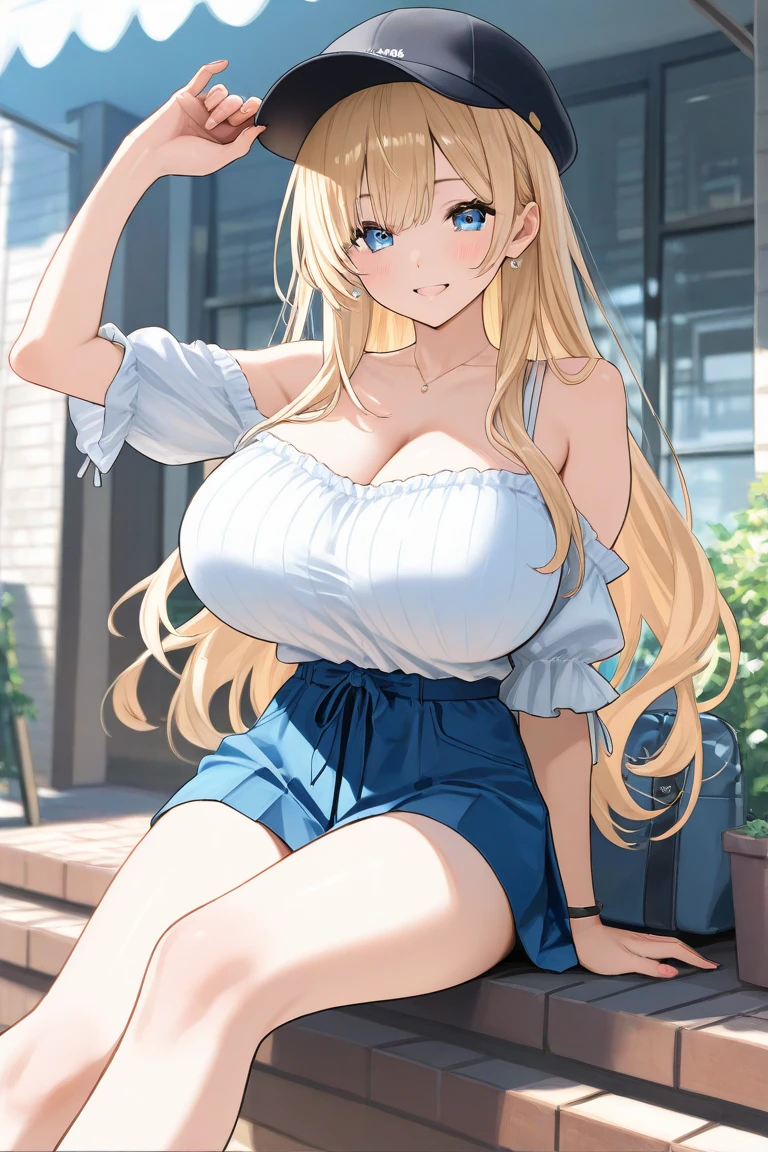 Highest quality,masterpiece,8k,Blonde with blue eyes、camisole、onepiece,hotpants,Cleavage,Side are visible,Large Breasts、Twin tails、Girl Brat,