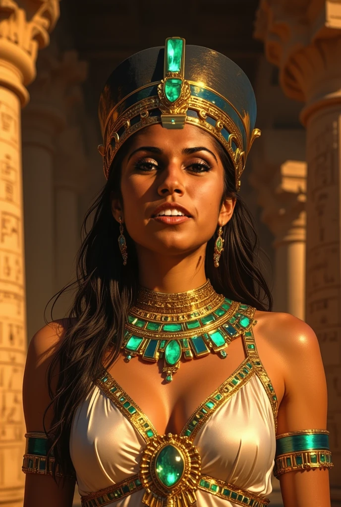 arafed woman in Egyptian costume reading a book in a chair, aztec princess portrait, Egyptian princess, Hermosa Cleopatra, Portrait of Cleopatra, inspired powder Hedi Xandt, powder Hedi Xandt, ancient princess libu, wearing an Egyptian crown, Aztec empress, Egyptian, Goddess. Extremely high detail, Cleopatra in her palace, epic 3 d yemaya