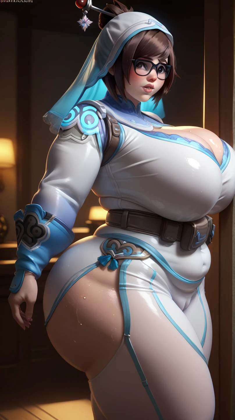 1girl in, (Solo:1.2),skin wet,,pleated ultra miniskirt,skin ultradetailed,bouncing breast,,((massive big big oppai breast)),((leaning forward)),onion ass,show you back,(skin texturiced ultrarealistic),Female((22 year old)), curly short hair, necklace with long very shiny diamond leash, holding leash,