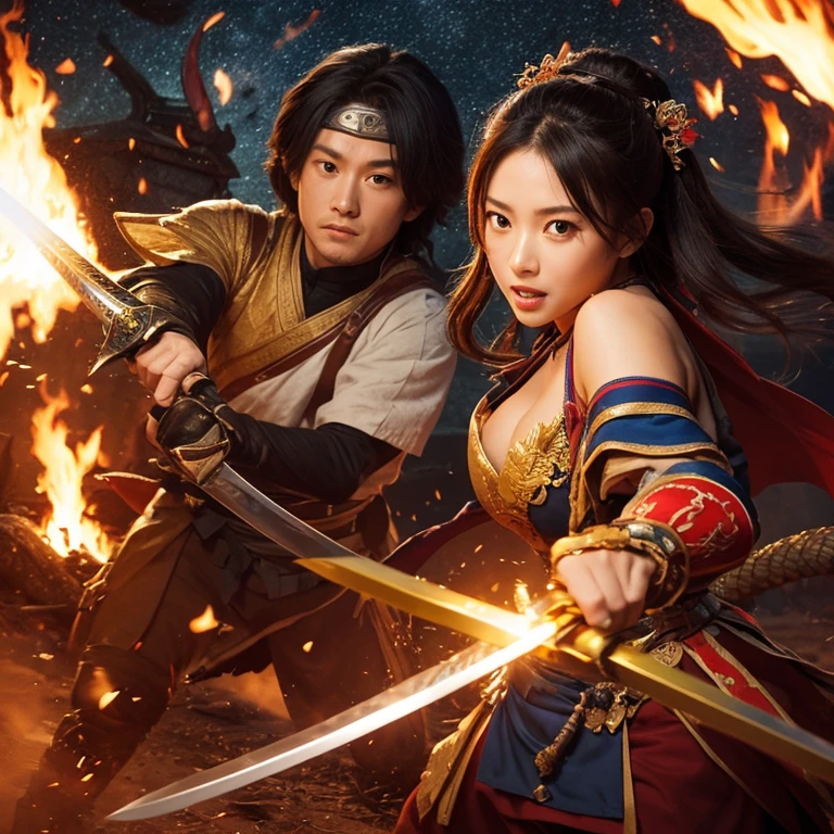a picture of fire sorceress firing a flaming arrow from a magnificent epic 弓, LnF (elite glamour linda: 1.2), fire sorceress, ultra detaild face,  face perfect, hair blue, long hair, wavy hair, wearing wild glamor dress, intricate dress, purple dress , with fire patterns on it, aiming LnF epic 弓 with a (diamond arrowhead: 1.4),  dynamic 弓, sting pulled to the cheek , arrow ready to be shot, dynamic 弓, sting pulled to the cheek , arrow ready to be shot, it&#39;s night, moon light, stary night, cloudy night,  High details, best qualityer, 16K, [ultra detaild], work of art, best qualityer, (extremely detaild), dynamic LnFgle, full body shot shot, fLnFtasy urbLnF street at night bacground,  ,faize, firing LnFd arrow, 弓 (missiles)