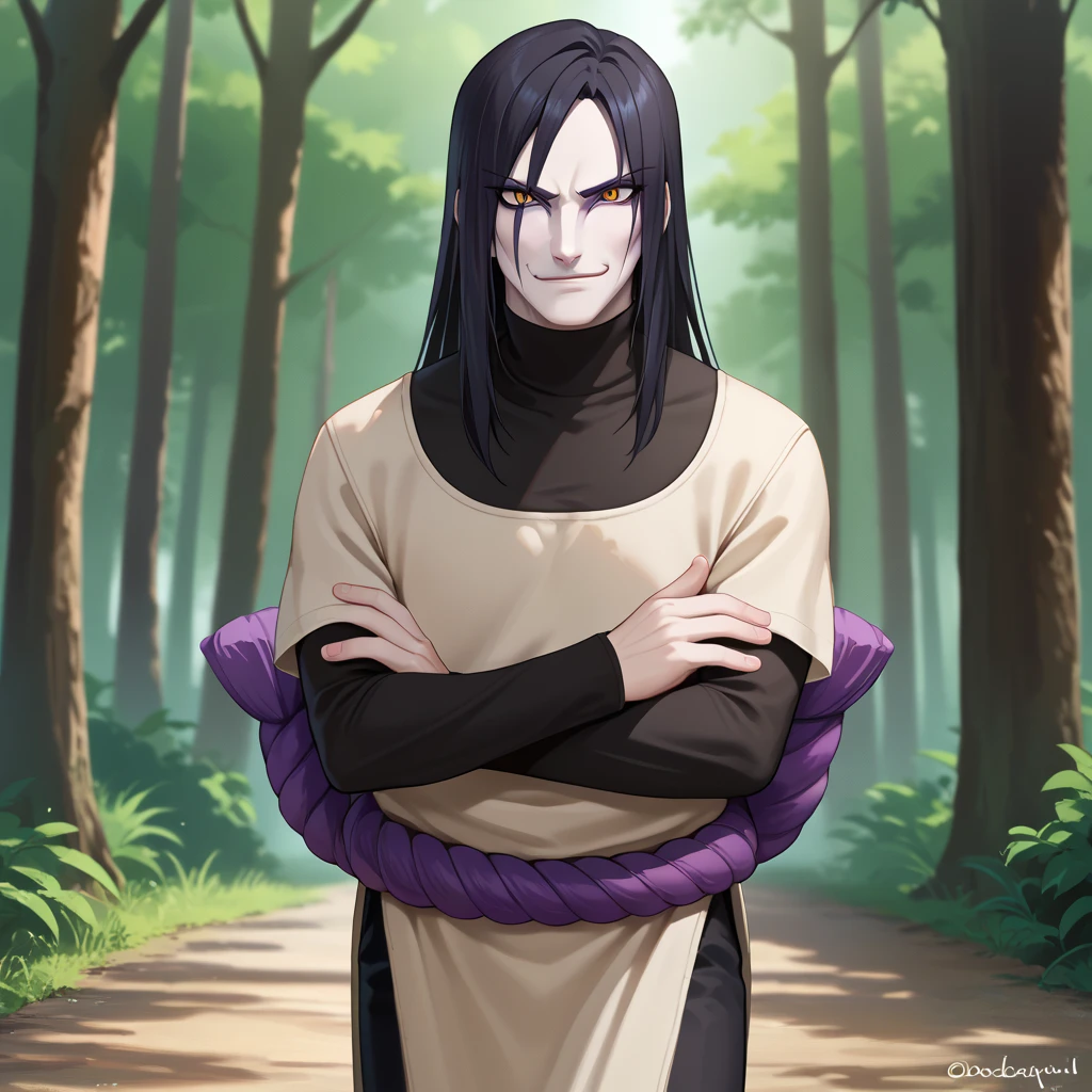 {-erro_de_anatomia:1.0} estilo anime, Masterpiece, absurdities, Orochimaru\(Naruto\), 1girl Solo, Mature woman, Oversized shirt with broad shoulders, Perfect composition, Detailed lips, large breasts, Beautiful face, body proportion, Blush, Long black hair, ( black hair), yellow eyes, Soft gauze, Super realistic, Detailed, photo shoot, Realistic faces and bodies, masterpiece, best quality, best , hyper detailed, 1 girl, solo, glamorous, blushing, whole body,