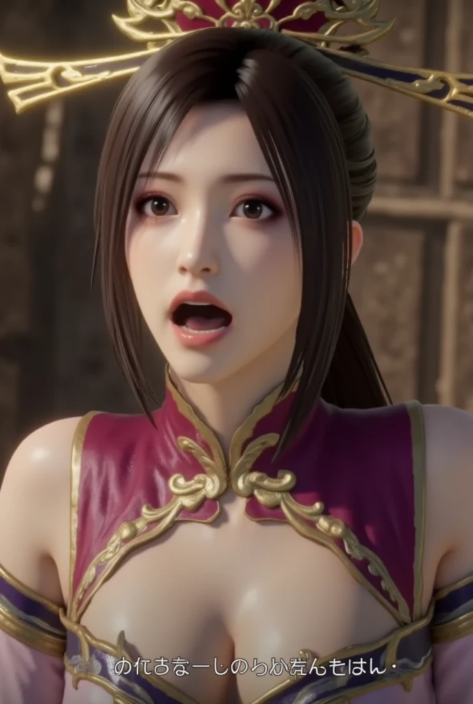 8K quality、High resolution、Realistic skin texture、High resolutionの瞳、、Blowjobする女、Brown long hair、、A simple green Chinese dress made from light fabric.、Dignified face、thin、Model Body Type、Realistic female genitalia、Deep and realistic penis swallowing、Blowjob、deep throat、Semen-covered body、put penis in mouth all the way to the base、Shooting from the side、Swallowing a lot of semen