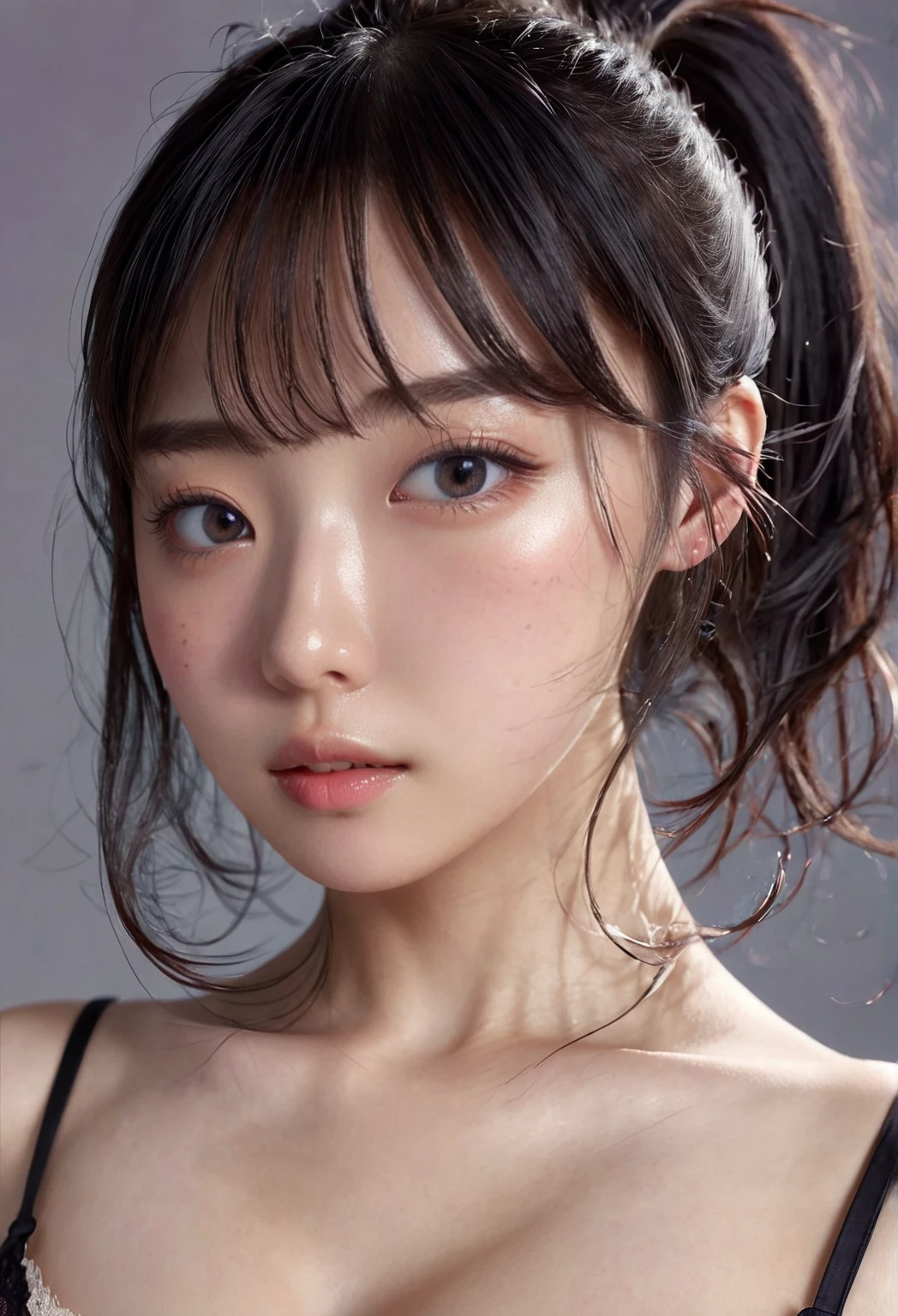 One girl, Black Hair
Black-rimmed glasses accurate, Textured skin, Normal body type, normal lips, black clothes Black pants long hair, Earrings,
No makeup, dark eyebrows, bulbous nose, Japanese face, round face, light brown skin, slanted eyes,
Fine natural curls,