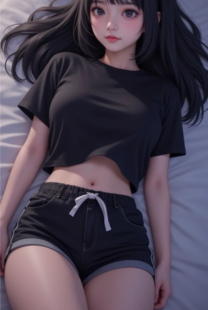 One Woman, alone, alone Focus, Cowboy Shot, Portraiture,, Beaver,((Black Hair)), Braiding, Very fine eye, work, Bloomers、 (Small TI quality, Very detailed,Sports underwear、Bedroom、Lying in bed