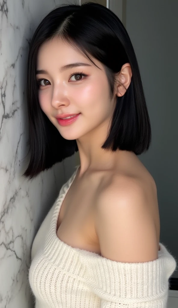 1girl,(masterpiece:1.2), (best quality:1.2), (extremely detailed), selfie from center front, (extremely detailed face), ((ultra-detailed eyes and pupils)), broad shoulder, (ultra detailed), 8k, photorealistic, pretty face, smile, instagram shot, instagram style, in the bedroom, looking at viewer, facing front, smiling, perfect skin, cinematic lighting, fair skin, black hair, high ponytail, black eyes, portrait photo, (medium breast:1.2), slim, no makeup, nikon RAW photo, 8k ,Fujifilm XT3, photorealistic, ((short grey hair)), armpits, pink top, detailed face, fair skin, perfect shape, indoors, dim lighting, (looking at viewer:1.2), <lora:ryujinlorashy:0.8>