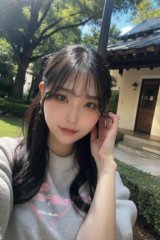 (Best quality, 8k, 32k, Masterpiece, UHD:1.2),Photo of Pretty Japanese woman, <lora:lowra_v10:0.3>,(Detailed long hair),(hair blowing in the wind),ultra detailed brown eyes,ultra detailed human face,ultradetailed teeth,nipples, <lora:covered_nipples_v20:0.5>, white sweater,garden