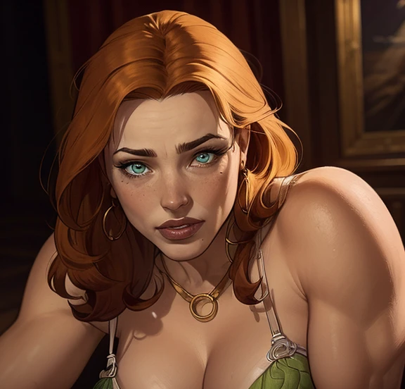 (, eden_sher, gorgeous woman,, red hair, short hair, twin_lo_braids), dark skin, yellow eyes , seductive, smirking, (medium breasts, perfect breasts), BREAK, gold dress, intricate fabric, boob cutout, boob window, cleavage , portrait, 1 woman, (best quality,4k,8k,highres,masterpiece:1.2),ultra-detailed,(realistic,photorealistic,photo-realistic:1.37), HDR, vivid colors, studio lighting, sharp focus, fantasy background, castle hall