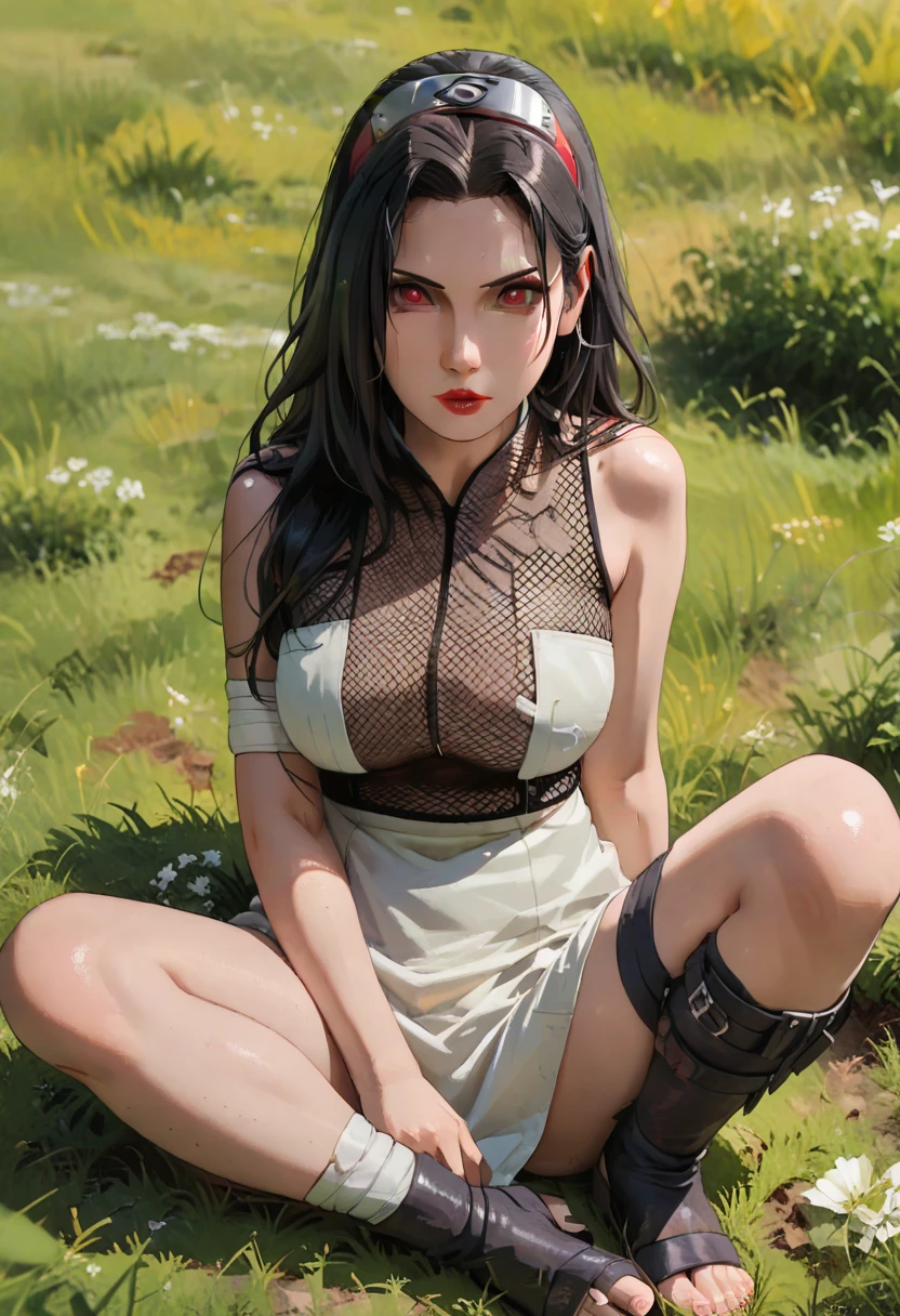 in the foreground sexy clothing, beautiful half naked warrior, black hair, stunning eye, detailes sexy body armor, half naked, nippels, perfect nippels, leaning against an archway made of stones, medieval inner city surroundings, light moss growth on wall stones, glowing lanterns, dawn