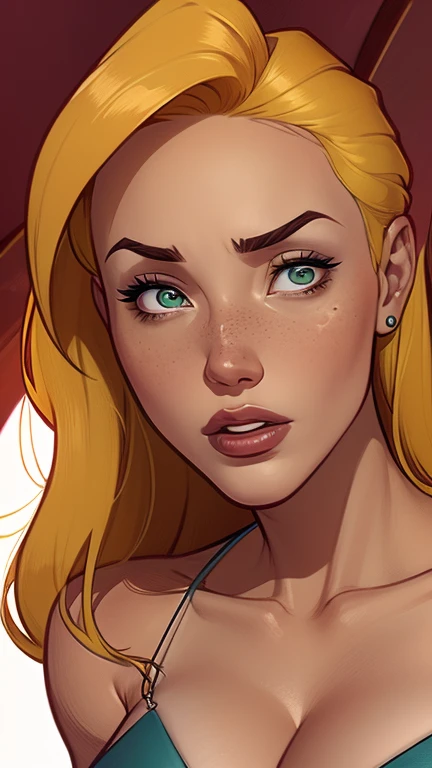 Character style illustration style Completely bare breasts showing a little fear Breast size Cartoon name: white background medium breasts freckled face Sabrina Spielman and Luna actress strong contours Physical description - long, cabelo liso, tingidos de um marrom vibrante que contrasta com sua pele clara. - You reflect a mix of curiosity and determination. - Ela tem uma estatura alta, with a slender and agile figure, evidenciando sua agilidade e destreza. -fundo colorido Design de personagens de retrato, beautiful digital illustration, retrato de alta qualidade, Arte em quadrinhos, Corpo inteiro sensualizando ou pelada. folha de retorno. return leaf member clothes of the day expression of the day hellish love using sanserine and Harry Potter clothes