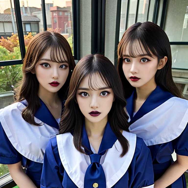 highest quality、8k、32k、masterpiece、Hmph:1.2)、Two Girls、髪の長いTwo Girls、Two beautiful Japan women、Heavy bangs、Long sleeve shirt、Hair length、