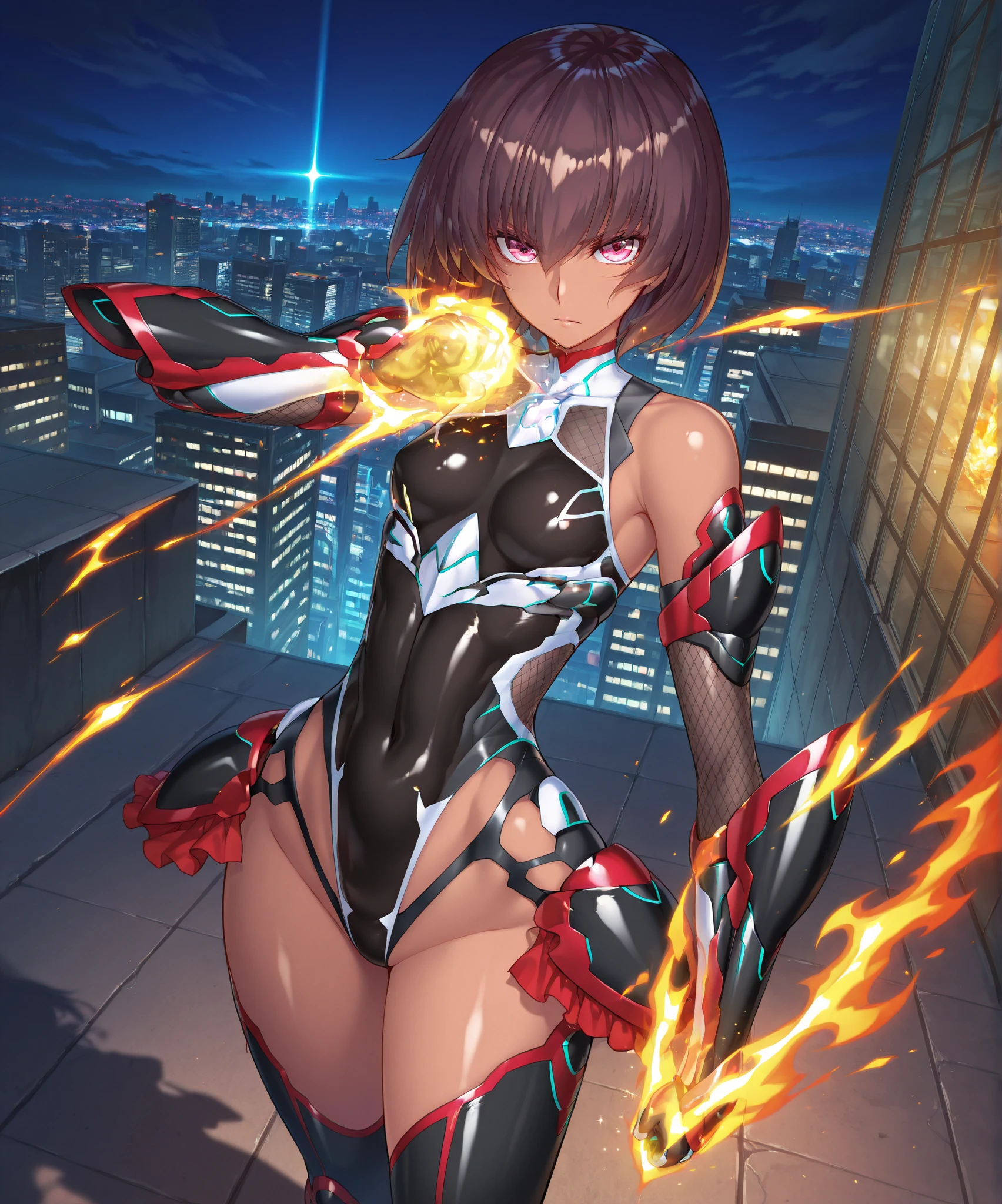 ultra-detailed, Explicit, Beautiful body, Beautiful Nose, Beautiful character design, perfect eyes, perfect face, ultra highres, 4K, beautiful legs, perfect legs, Nice hands, Perfect hand, Masterpiece, Best Quality, Highly detailed, illustration, absurdres, perfect anatomy, street fighter, doll suit, shadaloo doll, dollsuit, expressionless, blank eyes, looking at viewer, red gloves, emotionless, black latex, corrution, mind control, female combatant, full body, hypnotized, unhappy trance, full body suit, ribbed bodysuit, both arms at side, obey, perfect female body, extremely glossy latex, hypnosis, hypnoLora, empty eyes, Mind control device, poses, submissive_pose, Slave, standing straight, standing, standing at attention, hat, necktie, belt, latex, ribbed bodysuit, thighhighs, garter belt, Fighting Stance, extending the right arm from the shoulder into the air with a straightened hand, military, thigh boots, hair ornaments, black hair, short hair, green eyes, (((pixel-perfect, detail-perfect))), solo, 1girl, {kohinata_miku_senkizesshousymphogear:0.8}, Kohinata Miku ShenShoujing, Senki Zesshou Symphogear, bangs, ribbon, hair_bow, hair_ribbon, salute, saluting, military saluting