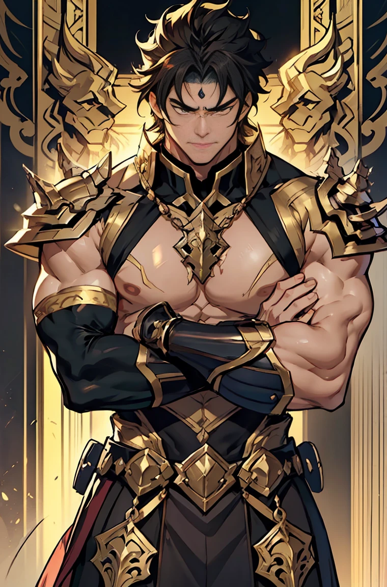 ((Best Quality, 8K, ultra-detailed, Masterpiece: 1.3)) beautifully illustrates a young boy with skin radiating in luminous brilliance and meticulously defined facets, accentuating the allure of Perfect Physical Form and stunningly realistic body contours. The captivating cuteness of his babyish countenance, (1.1), harmoniously contrasts with his dynamic stance, (1.1), which echoes the resolve and martial spirit embodied in an impressive squat, poised for combat. This intriguing pose enthralls the onlooker's gaze, directing it toward the noticeably accentuated region of his lower body, (