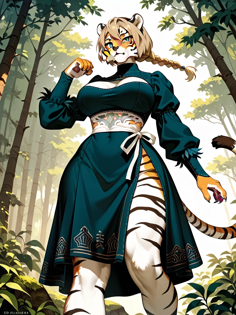 <lyco:centaurConcept:1.0>,1girl, white hair, red eyes, forehead, centaur, tiger print ,taur, tiger ears, lips, mature female, nun, veil, large breasts , looking at viewer, full body, simple background, <lora:add_detail:0.7>, masterpiece, best quality,