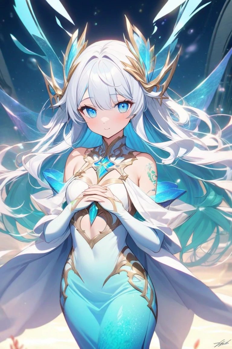 （（tmasterpiece：1.4，best qualtiy））+，（hyper-detailing）+，（Ultra-detailed eyes）+，（Ultra-detailed hair)+，ice-blue-eyes，Girl with a smile