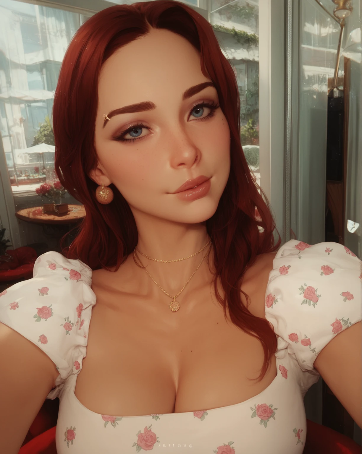 Victorian-inspired   redhead  beauty  full figure portrait 