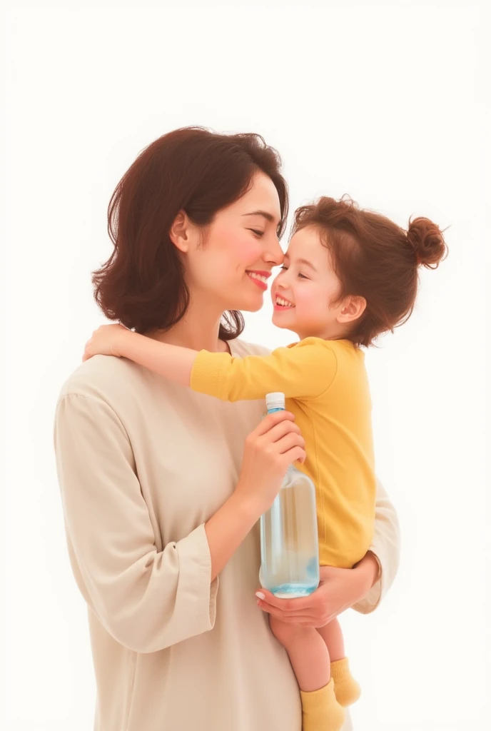 Women and children sitting on the floor, holding clothes framed to smell, enjoying, having fun, photos taken with Nikon D 7 5 0, photos taken with Nikon D750, warm and joyful atmosphere, stock image, child on left, woman on right