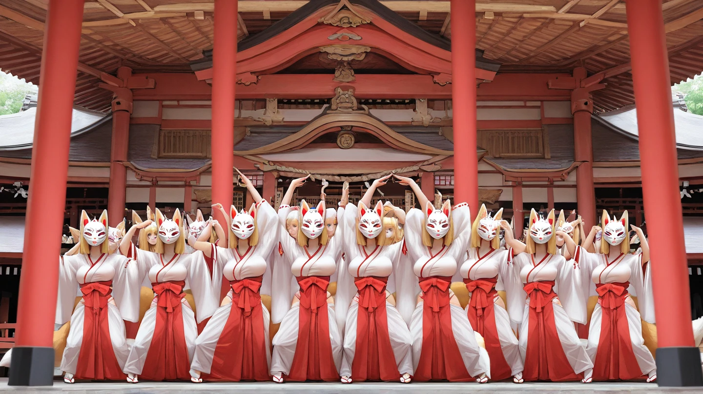 Fox mask, Japanese-style shrine maiden, red and white clothes - SeaArt AI