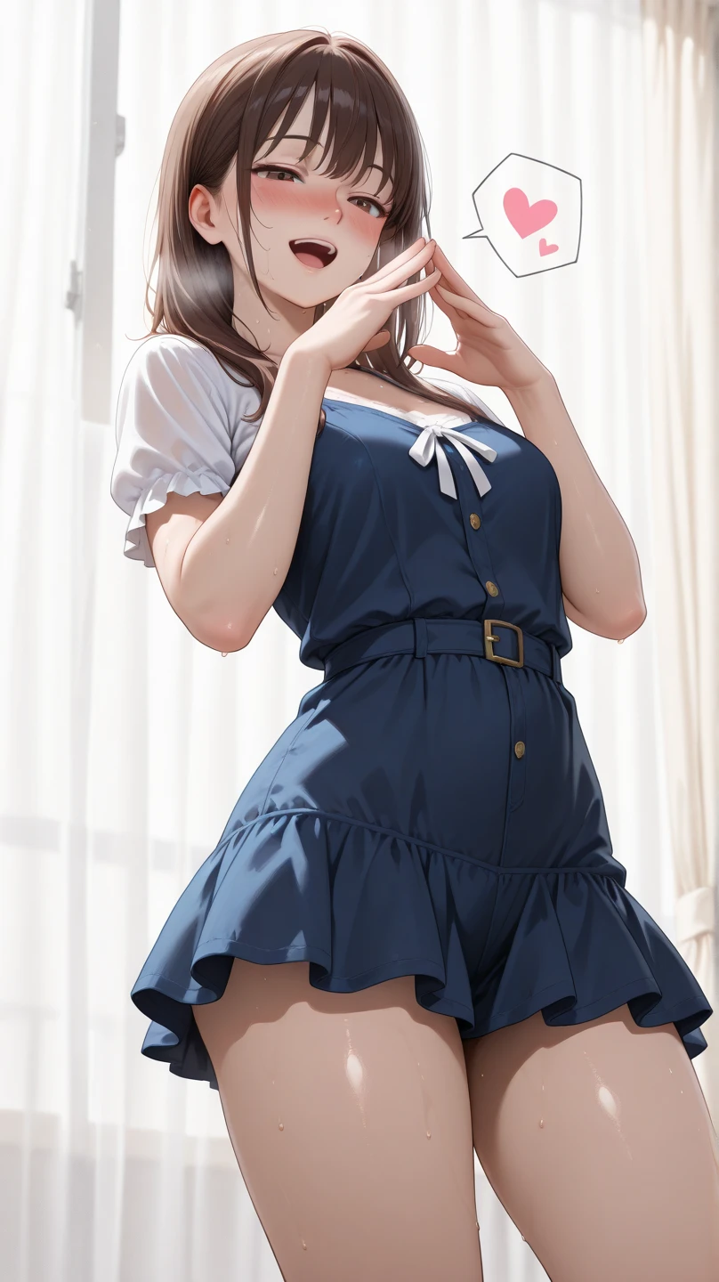 very cute and beautiful girl standing near window,(blue plaid summer dress with detailed frills),sleeveless,(skirt lift,white panties), (highly detailed beautiful face and eyes:1.2),antique hotel bedroom with outside view,distant trees and ocean, cowboy shot,smile,medium hair,black hair,dynamic angle,(best quality,masterpiece:1.2),(intricate details), extremely detailed,highres,1 girl,solo,natural lighting,light particles,beautiful detailed sky,
