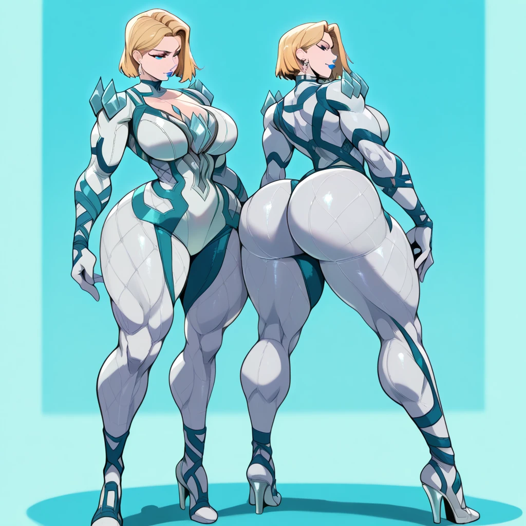 ((masterpiece)),(((best quality))), ((full body view)) illustration,1girl, ((((Massive Female Bodybuilder)))), (((huge muscular ass))), ((wide hips)), (slim waist), (((wide shoulders))), ((((Huge breasts)))), The Smurfs in background, ((blue skin:1.2)), light blonde hair, white dress ((detailed face:1.4)) blue woman, shiny skin, scribbles and marks, ((NSFW:0.99)), rough sketches, pose, 8k,16k, (simple background, white background: 1.3)