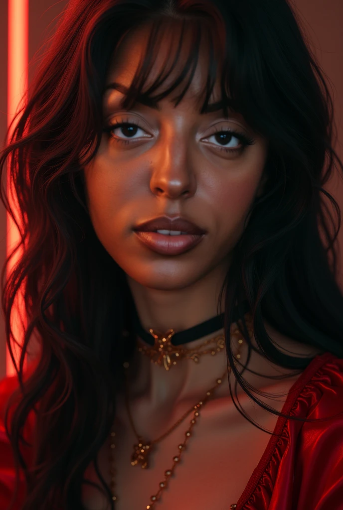oil painting of a (dark brown woman) hugging a broken red heart, (black and red paint dripping from the top of the heart), painterly, matte paint, universe in backdrop, teary eyes closed