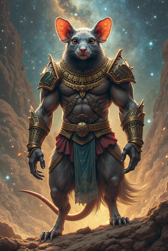 Muscle Mouse in angavastram holding hanuman gada majestically