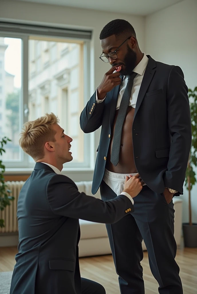 White man with black man's penis in his mouth