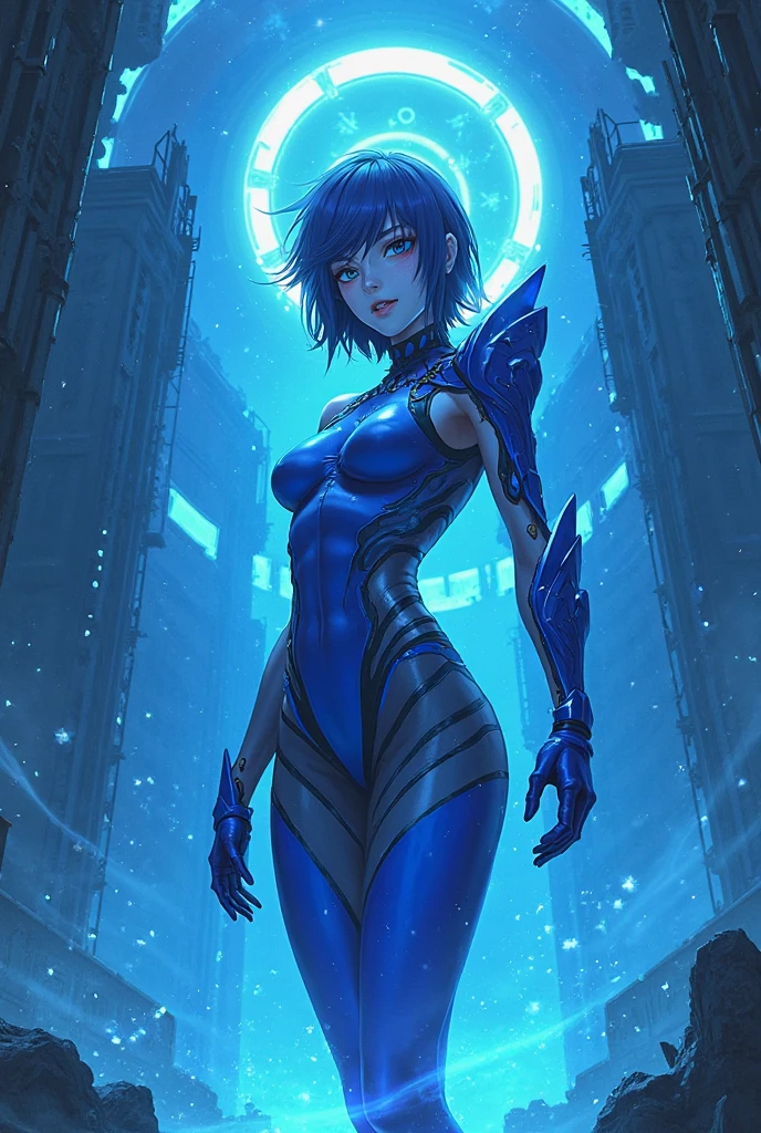 Female cyborg wearing headphones、A little broken、1 female、Big Breasts、sexy、Moonlight、Unbuttoned、Downlight、full moon、In the rubble、In the ruined city、Butt、Beautiful buttocks、Plump、Sideboob、Half naked、Eyes glowing red、Flying through the sky using jets on his back and legs