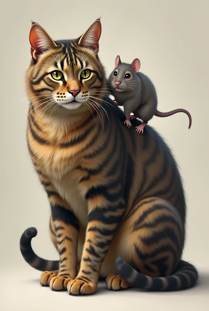 There's a big cat watching a small mouse. On a black and white background, 3d digital art, rodent mouse, minimalist digital image, 8k resolution.