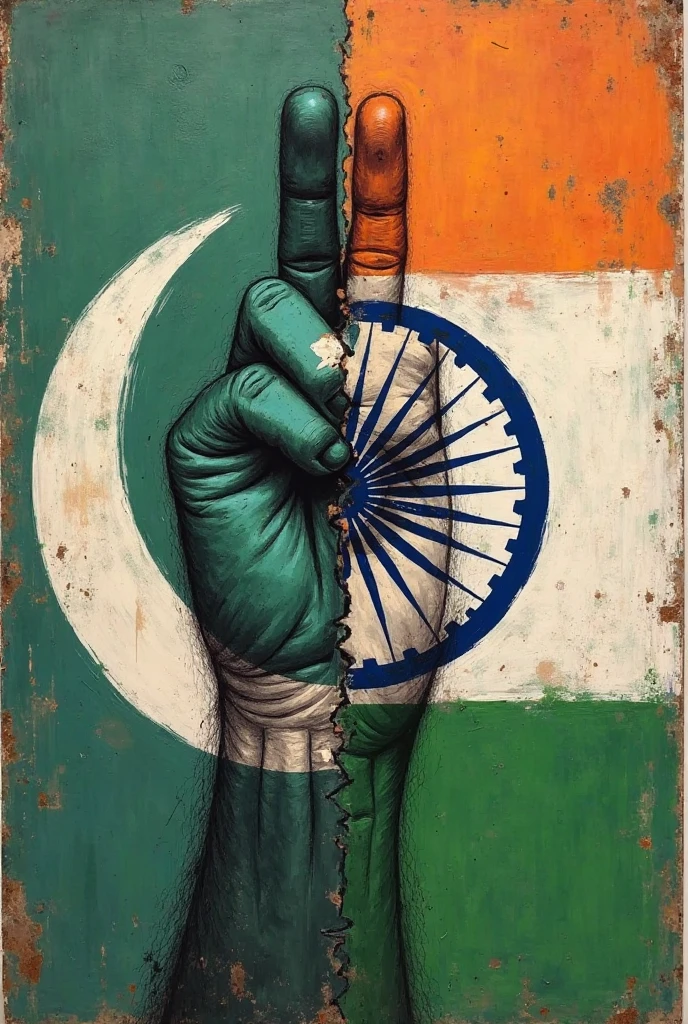 Image of three raised fists with the Pakistan Flag pattern on them