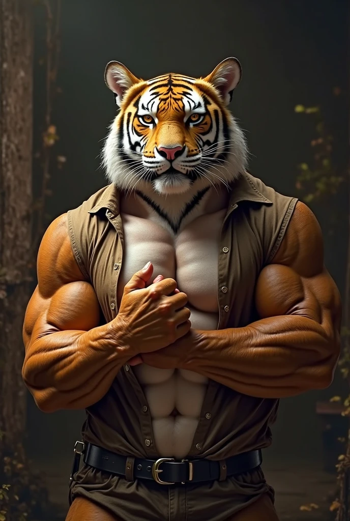 Furry tiger, man, muscle, butt up, kneel, bright, show dick, underwear