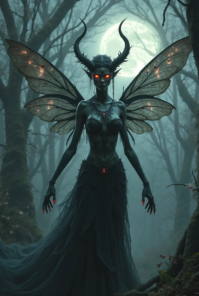  a graphite copper plant Krampus ,made of dead plants,a girl made of plants of Silent Hill, atmosphere with backlit,forest city chinesse pixie,A charming and fascinating creature with otherworldly forms that blend the best aspects of the monster human form and the innocent charm of a precocious , once pretty, wings, (best quality: 1.4), (masterpiece: 1.2), detailed, complex, high resolution, iridescent colors, texture, complex, gorgeous, 3D, highly detailed, (Professional photography, extremely detailed),Tim Burton, Dale Chihuly, Bruce Zheng, extremely detailed, high detailed eyes,8k resolution,RAW,retina, Nikon Z9,Nicola Samori, Sergey Zabelin,Aerith Gainsborough,pale demon woman ,  a foggy marsh on background, horror movie, cinematic look, creepy aesthetic, ultra detailed, photorealistic, masterpiece.
