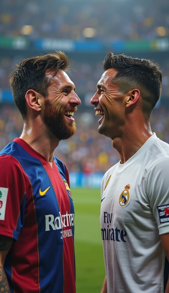 Messi and Cristiano giving each other a kiss