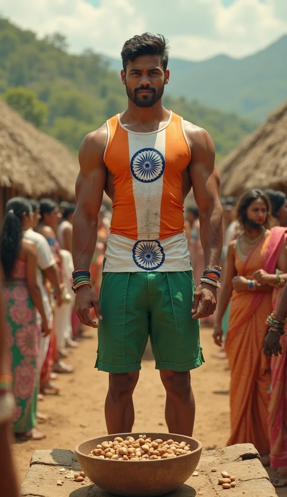 genetate an image where a Bangladeshi Male urinating on a Indian flag