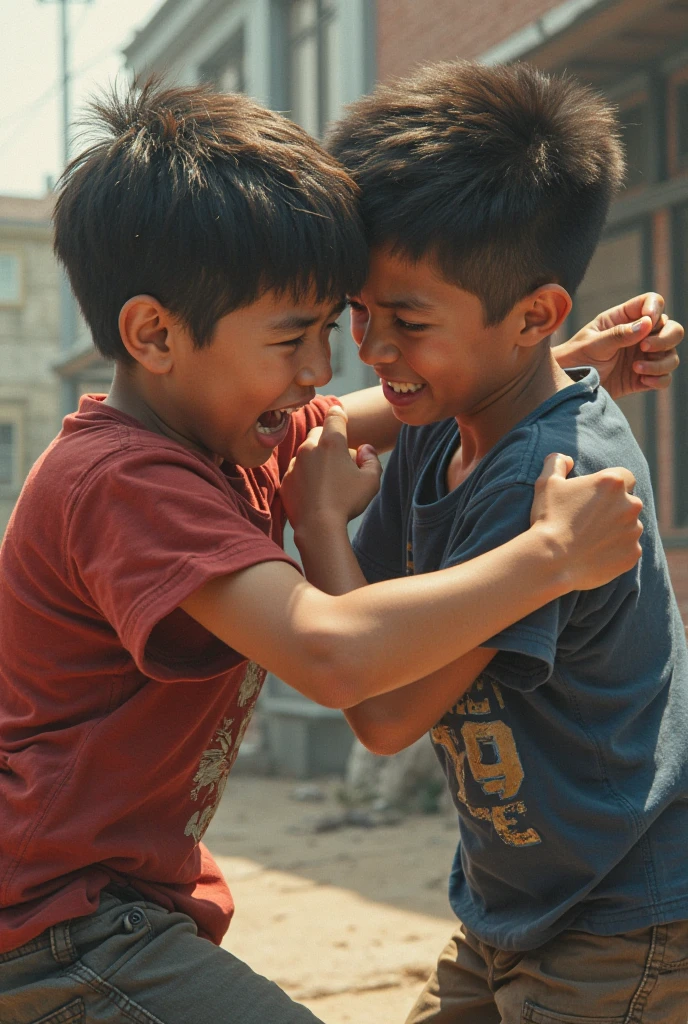 A child hitting another child that is realistic