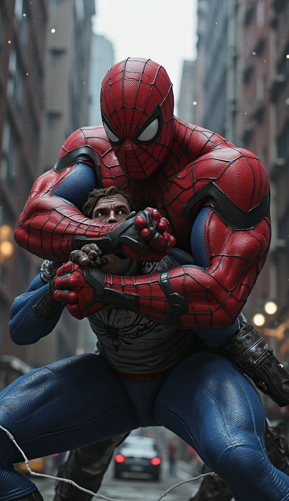 Masked spiderman with big breasts grabs his big ass breasts