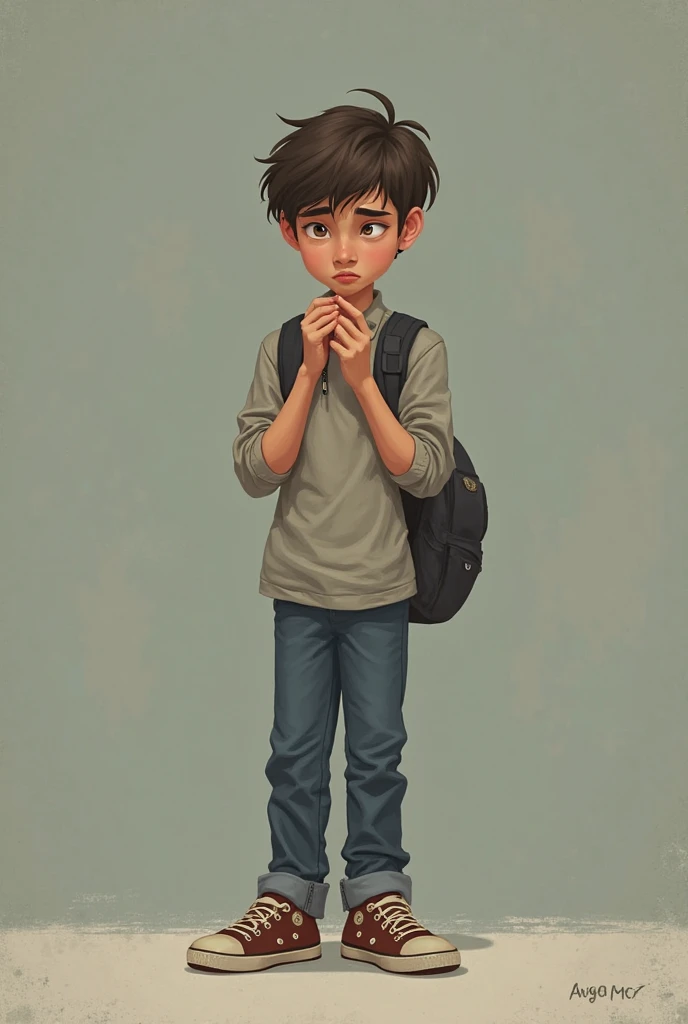 Make a teenager tall, offwhite, chestnut hair, nose a little big, carrying the weight of school on his back, Anxiety, depression, insomnia and guilt.
GN9
