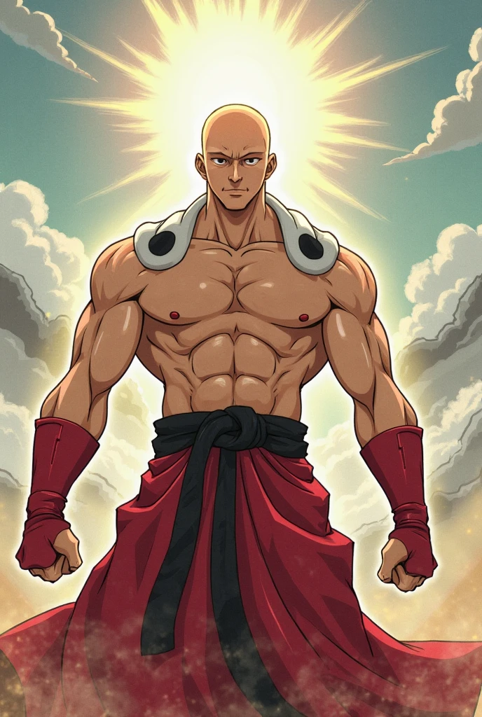make a bald monk with silver eyes without a shirt with a well-defined body with approximately 1,70cm tall full body profile front view with anime style