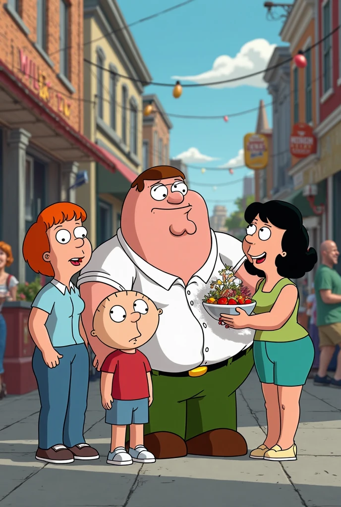 Family guy taking selfies at the beach, very detailed, clean, high quality, sharp image