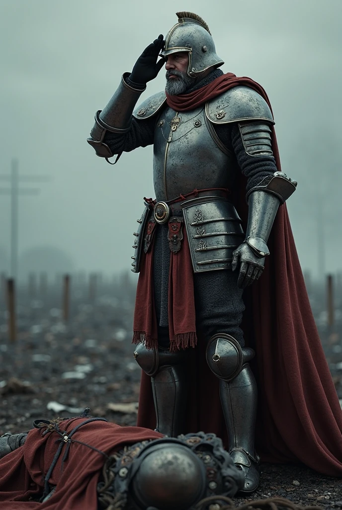 Two medieval soldiers, one fallen and the other standing