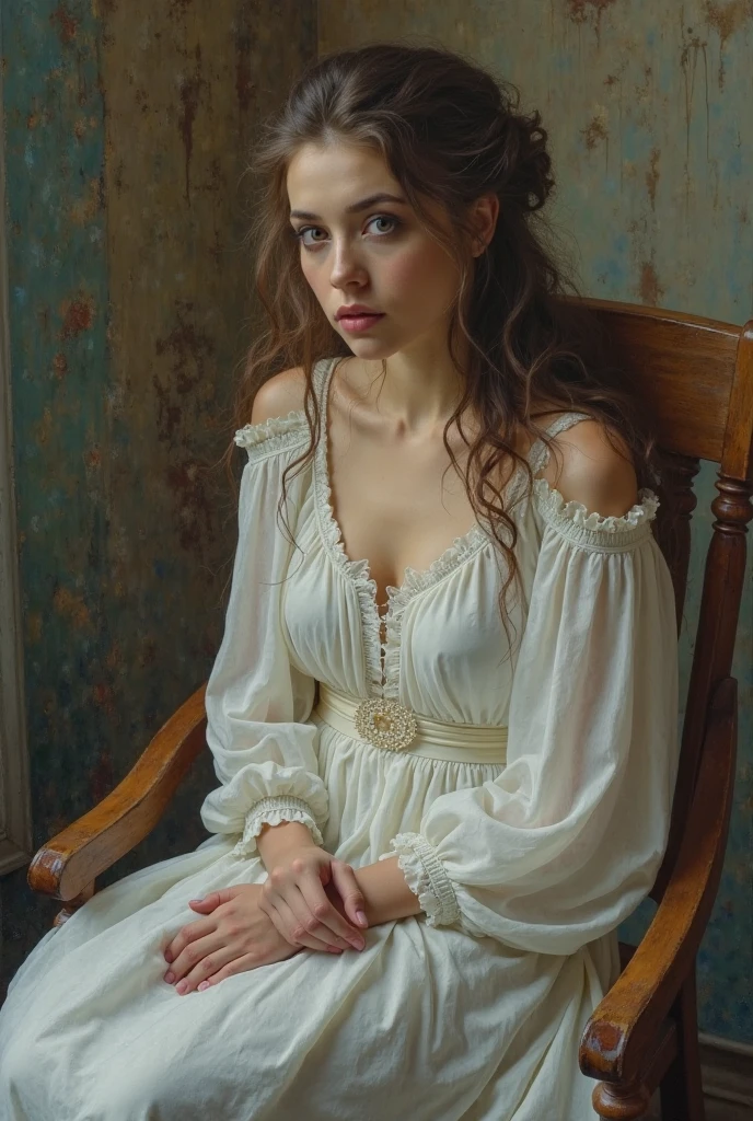 একটি সুন্দর মেয়ে হাতে ঘরি চেয়ারে বসা