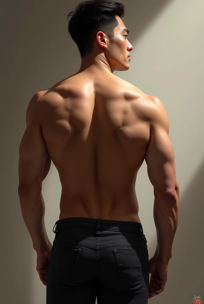 (Photorealism:1.2)high resolution, Handsome Thai man with a good figure, Tanned skin, Six-pack abs, Taking off my G-string panties, Standing with your back to the ground, exposing your buttocks, Twisting, Look over his shoulder at the camera.
