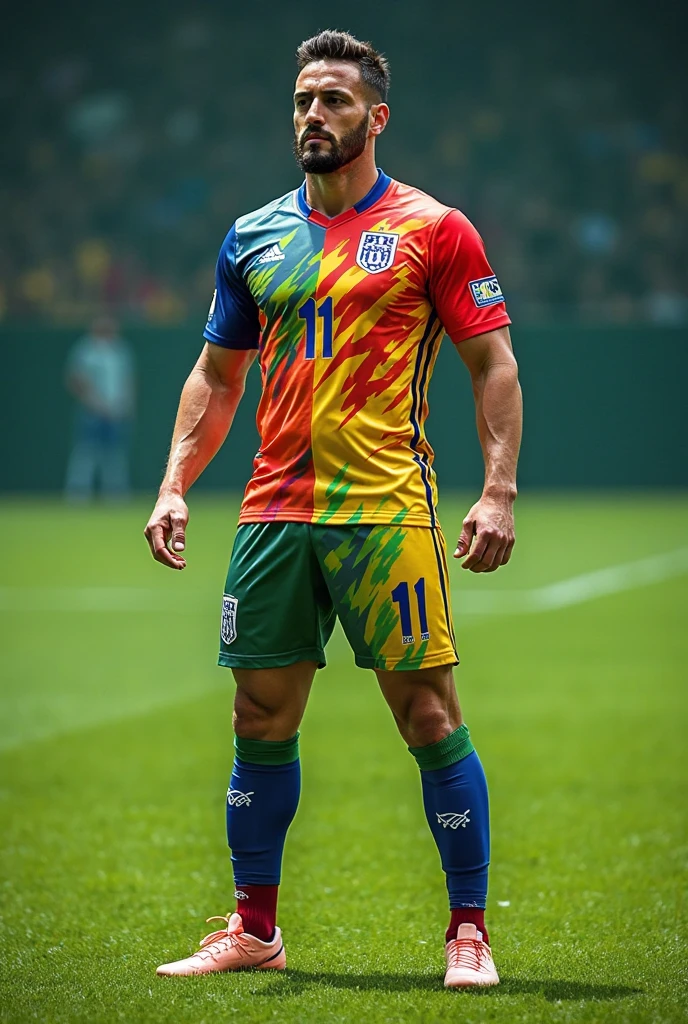 a Brazilian man, beautiful and detailed face, shirtless, nice body, dark, gifted, defined muscles, best quality hd 8k, close up, toned body, wearing a y Brazilian flag thong and big bulge, (model American male) hot skin, masterpiece, best qualities, most beautiful man in the world, handsome man with American flag on his background, full body photo, full body. posing full body.