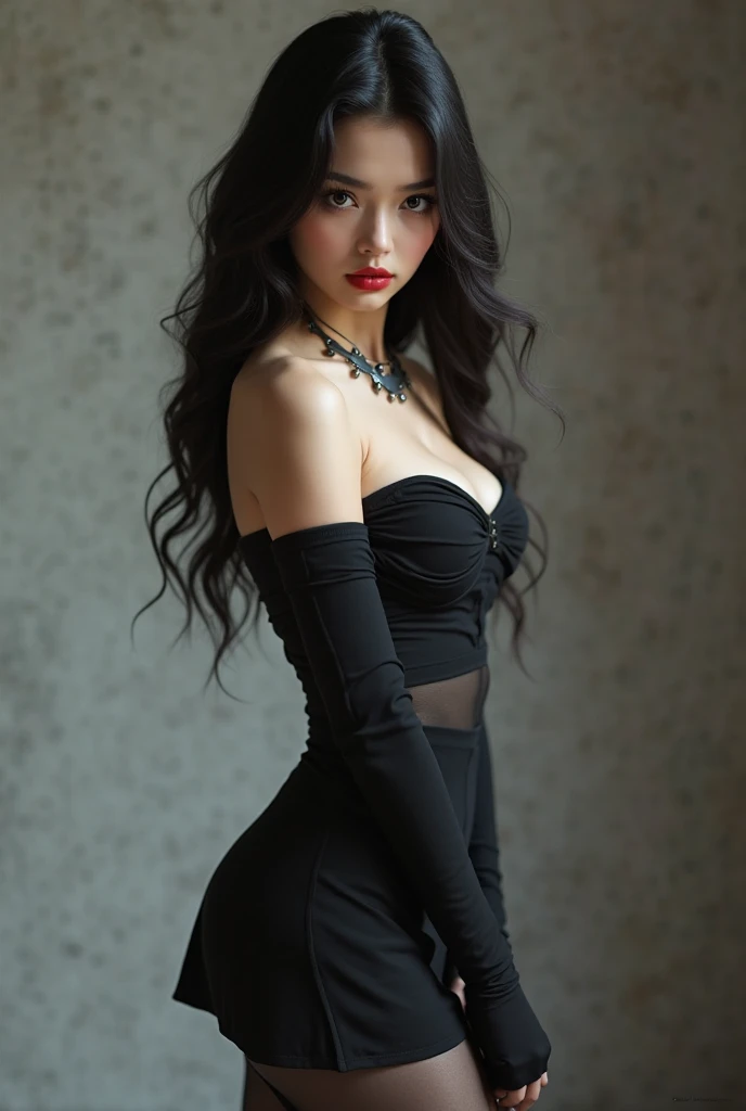 full body masterpiece, ultra realistic, 16k, high quality, incredibly detailed, dream aesthetic, dream atmosphere, cinematic, (sharp focus : 1.5), (photorealistic : 1.3), gothic (Gorgeous gothic girl), wonderful redhead girl (enchanting seductress), small nose. cinematic, detailed, 16k sharp focus, realistic. wonderful. Seductive (evil). black hair (realistic texture), highlighted, silky and shiny hair, detailed hair (realistic), (natural). wonderful detailed face (enchanting seductress). blushed cheekbones (rosy cheeks), tanned skin, (white skin) alabaster skin that seems to glow ethereally. Her attire is gothic. Voluptuous shape. turquoise blue eyes (evil eyes look). a symmetrical face ::2 gothic clothes + ArtStation Trends + fantasy art + realistic cloth + fractals in the background, loose hair --aspect 9:21 – enhance your unearthly beauty. realistic skin texture, pale white skin illuminated. realistic perfect shading. absurd, realistic textures. alone, alone, 1 girl. Looking at the viewer. muscular female body, hot body, toned body, defined muscles. big natural breasts, cleavage. pantyhose, gothic (black) dress (realistic texture). In different positions at different angles. Bedroom background. incredibly real, best quality, photorealistic. 